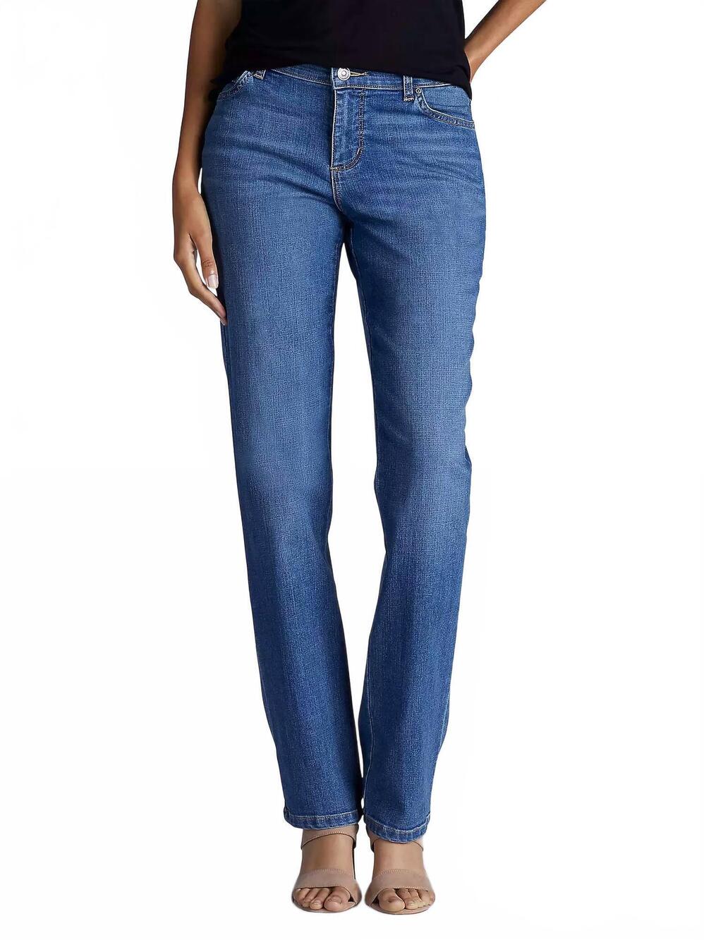 NEW LEE JEANS stretch relaxed fit straight leg jeans - petite in meridian